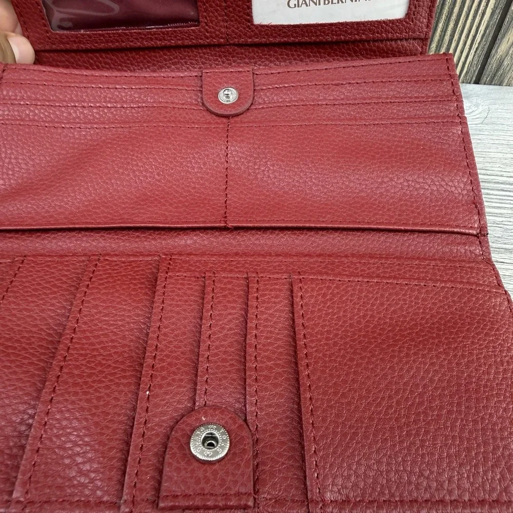 GIANI BERNINI Soft Pebble Leather Wallet Red Card Holder Snap Closure New